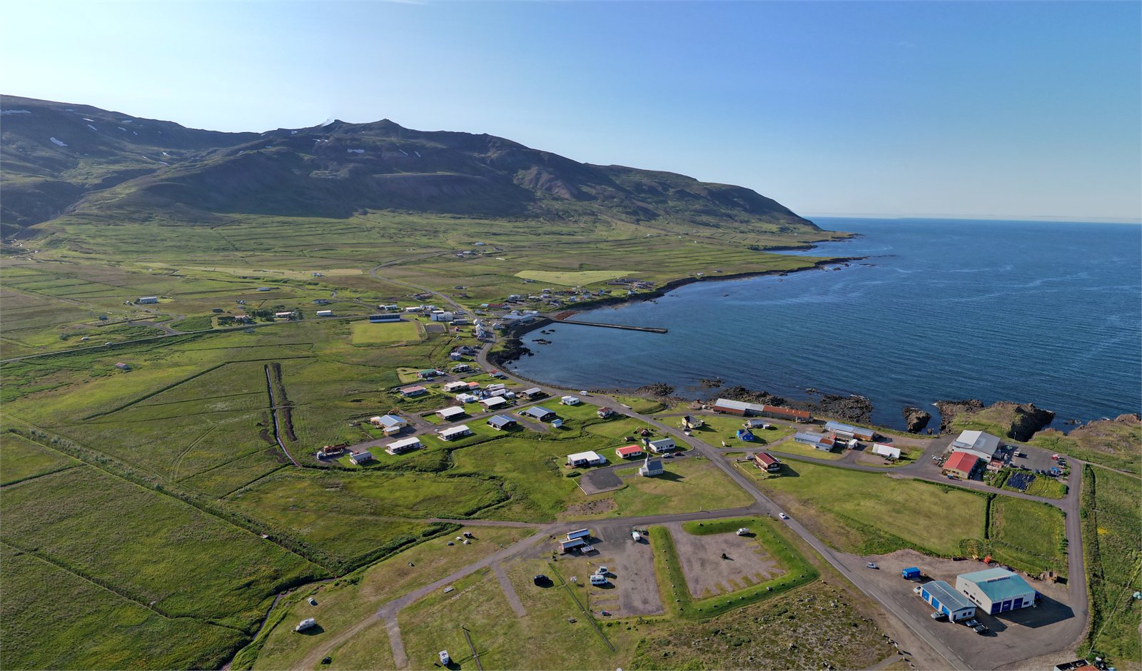 Aerial photograph of Borgarfjörður eystri (fjord) and Bakkagerði (town)